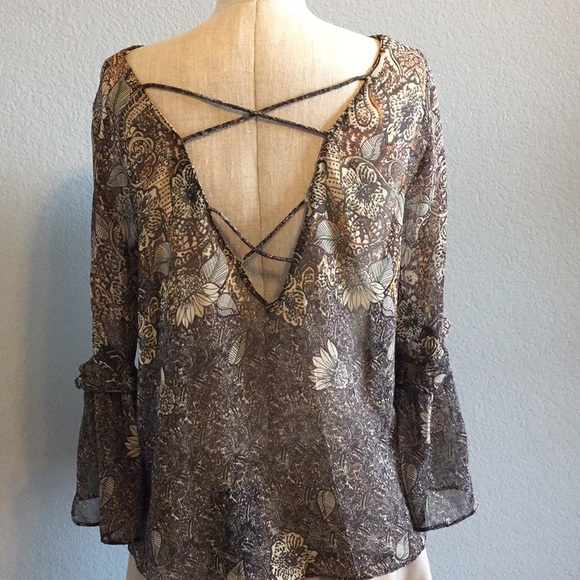 Zara sheer floral top open strappy back - Picture 2 of 8
